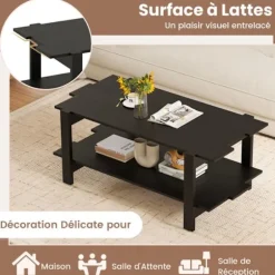 Sofabord i 2 niveauer COSTWAY, Lameltræ, Opbevaringshylde, Rektangulært Accentbord Maksimal belastning 120 KG, Sort