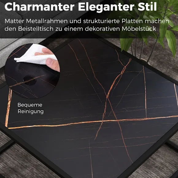 Sofabord i marmorlook rektangulært sofabord med bordplade lavet af imiteret marmor 70 x 70 x 40 cm sort