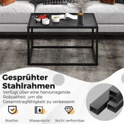 Sofabord i marmorlook rektangulært sofabord med bordplade lavet af imiteret marmor 70 x 70 x 40 cm sort