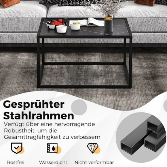 Sofabord i marmorlook rektangulært sofabord med bordplade lavet af imiteret marmor 70 x 70 x 40 cm sort