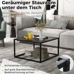 Sofabord i marmorlook rektangulært sofabord med bordplade lavet af imiteret marmor 70 x 70 x 40 cm sort