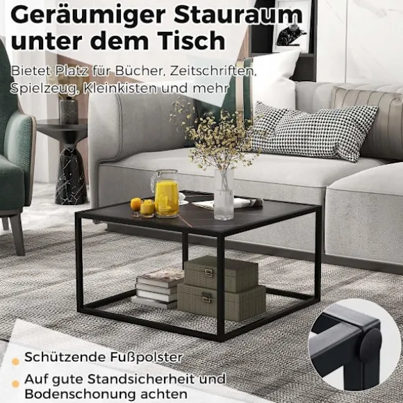 Sofabord i marmorlook rektangulært sofabord med bordplade lavet af imiteret marmor 70 x 70 x 40 cm sort