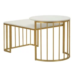 Sofabord, marmorlignende bordplade, guldramme, 90x50x50 cm