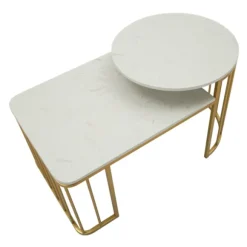 Sofabord, marmorlignende bordplade, guldramme, 90x50x50 cm