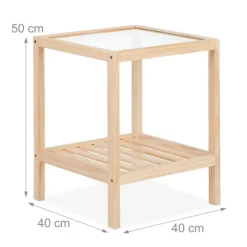 Sofabord med glasplade – fyrretræ, 2 hylder