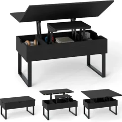 Sofabord med løftefunktion og skjult opbevaring, sort, 3-i-1-design
