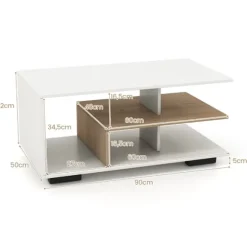 Sofabord med opbevaring & L-formet midterhylde rektangulært stuebord accent bord hvid