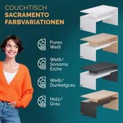 Sofabord med opbevaring, hvid/antracit, 95x55x50cm