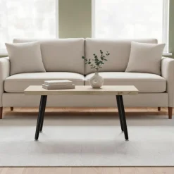 Sofabord med stålben, egetræsfinish, 100x50x45 cm