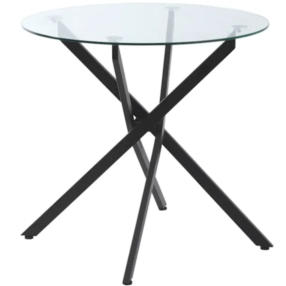 Sofabord Rundt Glasbord, Sort, Sidebord Med Sikkerhedsglas & Metalstel, 80X80X75 Cm