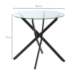 Sofabord Rundt Glasbord, Sort, Sidebord Med Sikkerhedsglas & Metalstel, 80X80X75 Cm