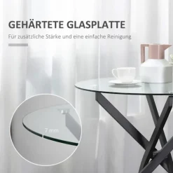 Sofabord Rundt Glasbord, Sort, Sidebord Med Sikkerhedsglas & Metalstel, 80X80X75 Cm
