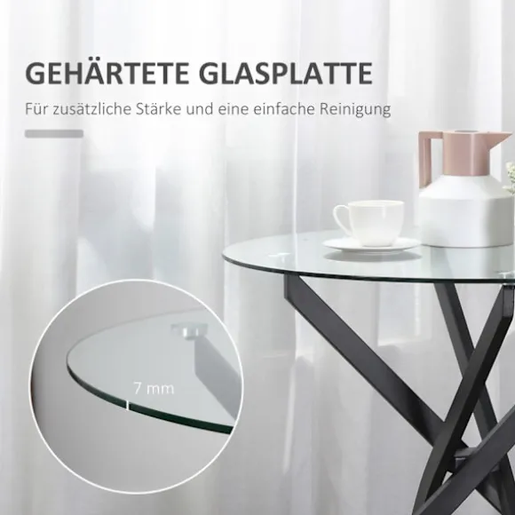 Sofabord Rundt Glasbord, Sort, Sidebord Med Sikkerhedsglas & Metalstel, 80X80X75 Cm