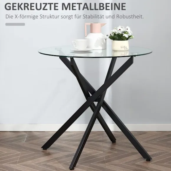 Sofabord Rundt Glasbord, Sort, Sidebord Med Sikkerhedsglas & Metalstel, 80X80X75 Cm