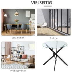 Sofabord Rundt Glasbord, Sort, Sidebord Med Sikkerhedsglas & Metalstel, 80X80X75 Cm