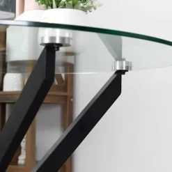 Sofabord Rundt Glasbord, Sort, Sidebord Med Sikkerhedsglas & Metalstel, 80X80X75 Cm