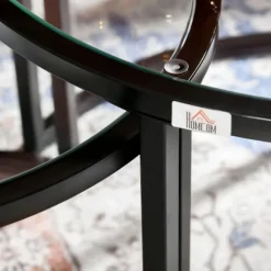 Sofabord Sæt Af 2, Sidebord Med Sort Stålstel, Sofabord, Sofabord Med Hærdet Glas Bordplade, Delvis Stabelbar