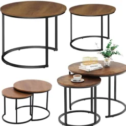 Sofabordssæt 2 stk runde 60/40 cm laminat-MDF sort metal