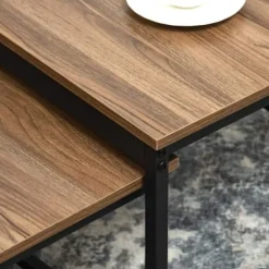 Sofabordsæt Med 2 Sideborde I Industrielt Design, Stuebord Med Trælook, Stål, Natur