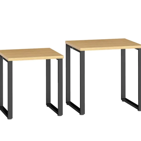 Sofabordsæt med 2, trælook, metalstel, indbygget design