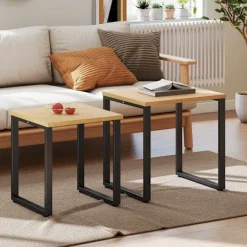 Sofabordsæt med 2, trælook, metalstel, indbygget design