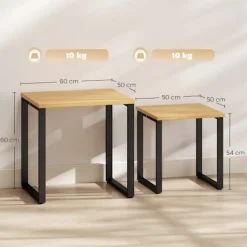 Sofabordsæt med 2, trælook, metalstel, indbygget design