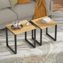 Sofabordsæt med 2, trælook, metalstel, indbygget design