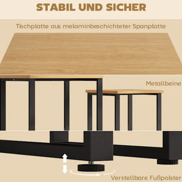 Sofabordsæt med 2, trælook, metalstel, indbygget design