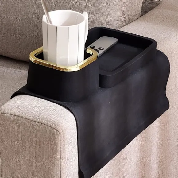 Sofakopholderbakke i silikone, skridsikker og spildsikker sofadrikholder, stærk og vægtet telefon/fjernbetjening/snacks sofakopholder Black