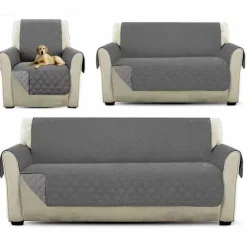 Sofaovertræk, Skridsikkert, Vendbart Møbelbeskyttelse, Vandtæt, Sofabeskyttelse med Elastiske Bånd, Husdyrsbeskyttelse (Enkeltpersoners, Grå)