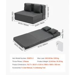 Sofa-seng Pliant 3 i 1 - DUOKU - Konvertibel i Memory Skum - 2 Puder - Vaskbar Betræk