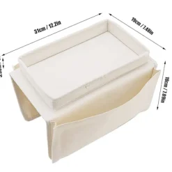 Soffbricka Bordsklämma på Sidobord, Hopfällbart Soffarmsbord Avtagbar Armstödsbricka för Att äta och Dricka beige