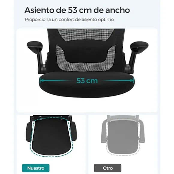 SONGMICS Kontorstol, Skrivebordsstol, Mesh Drejestol, Ergonomisk Computerstol, Sort