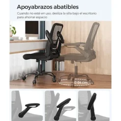 SONGMICS Kontorstol, Skrivebordsstol, Mesh Drejestol, Ergonomisk Computerstol, Sort