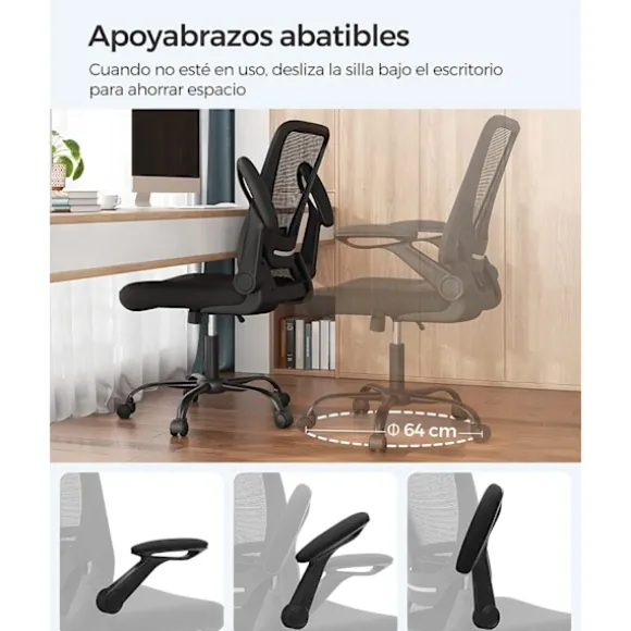 SONGMICS Kontorstol, Skrivebordsstol, Mesh Drejestol, Ergonomisk Computerstol, Sort