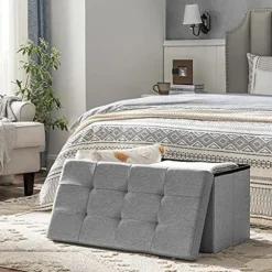 Songmics Linnedstof opbevaringsbænk Ottoman alsidig pladsbesparende Light Grey