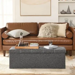 Songmics opbevaringsbænk, sammenklappelig opbevaringskasse, 110 x 38 x 38 cm, mørkegrå