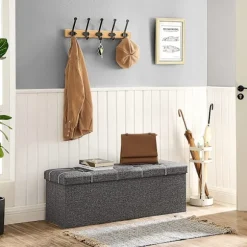 Songmics opbevaringsbænk, sammenklappelig opbevaringskasse, 110 x 38 x 38 cm, mørkegrå