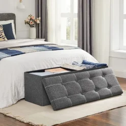 Songmics opbevaringsbænk, sammenklappelig opbevaringskasse, 110 x 38 x 38 cm, mørkegrå