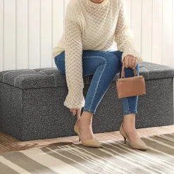 Songmics opbevaringsbænk, sammenklappelig opbevaringskasse, 110 x 38 x 38 cm, mørkegrå