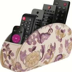 Sort Fjernbetjeningsholder i Kunstlæder med 5 Rum, TV DVD Blu Ray Medieafspiller Fjernbetjeningsorganisator, Skrivebordsopbevaring Pattern Purple