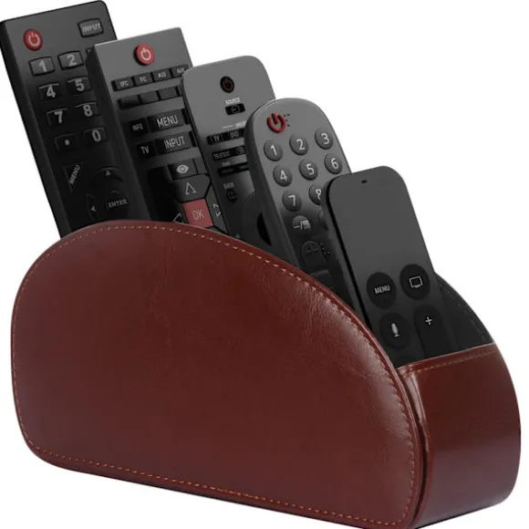 Sort Fjernbetjeningsholder i Kunstlæder med 5 Rum, TV DVD Blu Ray Medieafspiller Fjernbetjeningsorganisator, Skrivebordsopbevaring Pattern Purple