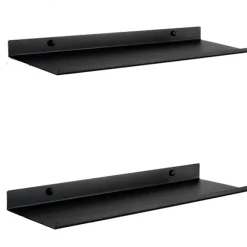 Sort metal væghylde | Sæt med 2 flydende hylder 40 cm [Db]