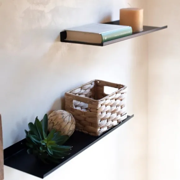 Sort metal væghylde | Sæt med 2 flydende hylder 40 cm [Db]