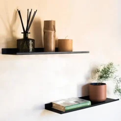 Sort metalsvæghylde | Sæt med 2 svævehylder 50 cm