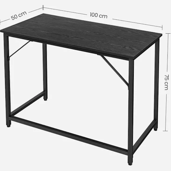 sort skrivebord med metalramme - 100 x 50 x 75 cm
