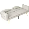 Sovesofa, sovesofa med justerbart ryglæn, sidelomme, polstret 2-personers sofa med sovefunktion, hynder, til stue, soveværelse, beige