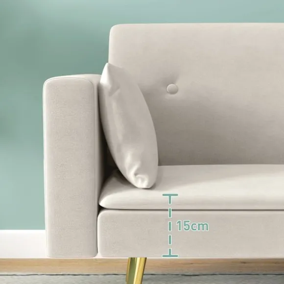 Sovesofa, sovesofa med justerbart ryglæn, sidelomme, polstret 2-personers sofa med sovefunktion, hynder, til stue, soveværelse, beige