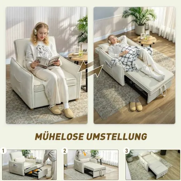 Sovestol med liggefunktion, cremefarvet, 3-i-1