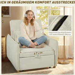 Sovestol med liggefunktion, cremefarvet, 3-i-1